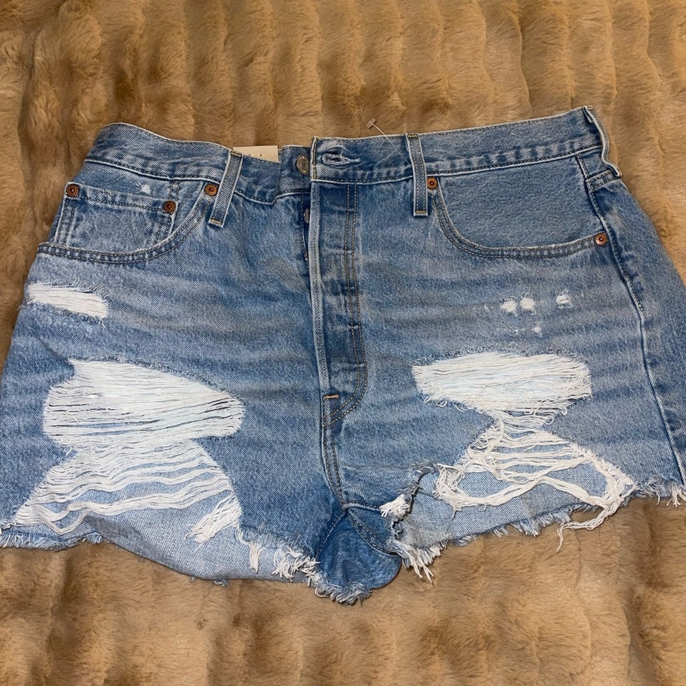 Distressed Blue Denim Shorts
